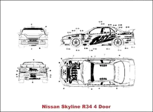 Nissan Skyline R34 4Door - 2D-чертеж-0